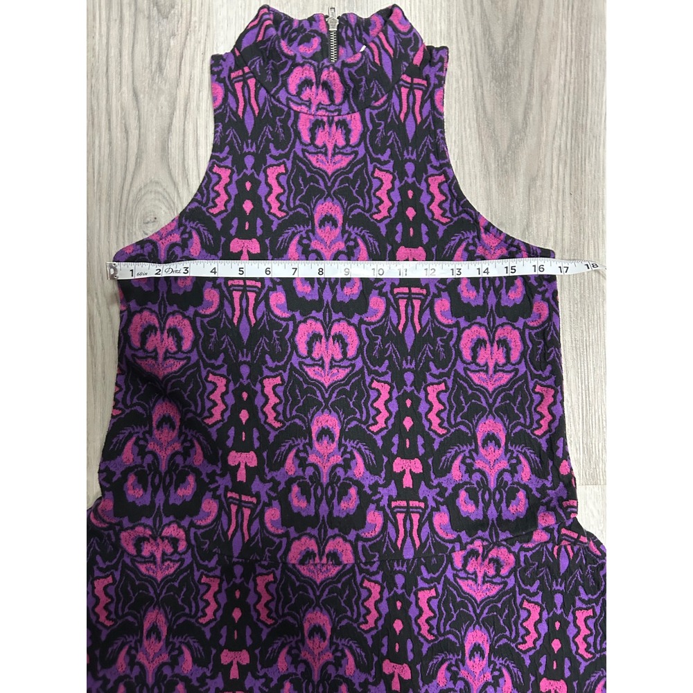 Free People Purple Pink Damask Ikat Mock Neck Drop Waist Tunic top mini dress XS - Picture 5 of 8